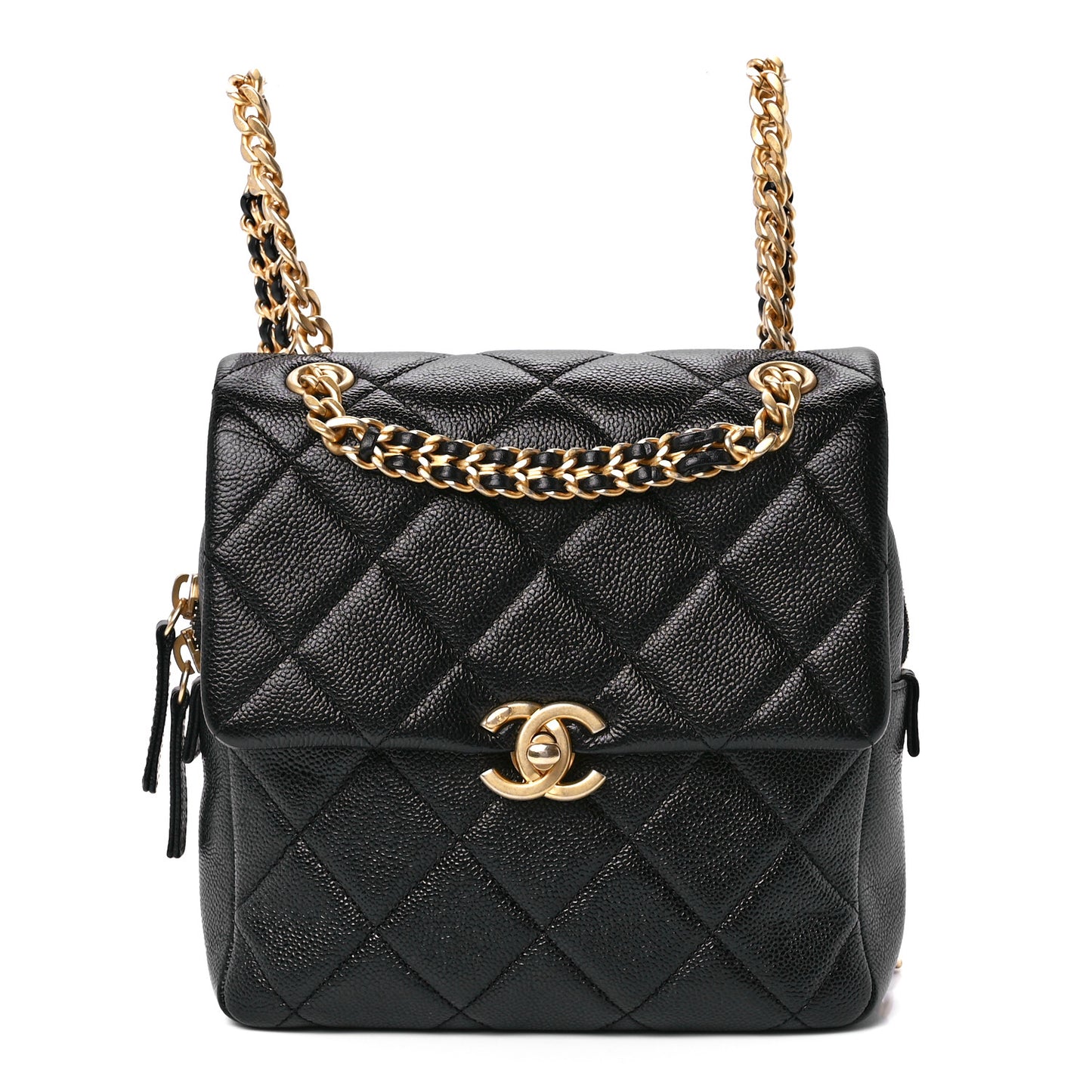 Shiny Caviar Quilted Chain Melody Backpack Black