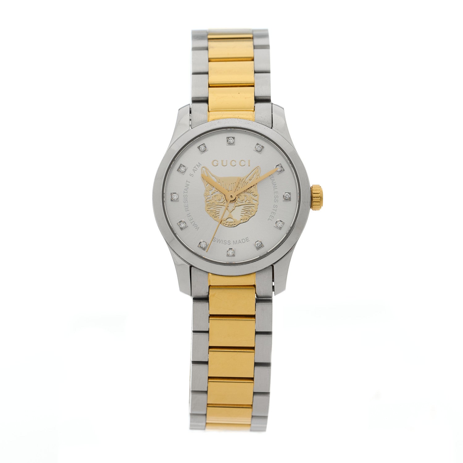 Gucci Stainless Steel Diamond 27mm G-Timeless Two Tone Cat Quartz Watch 1 of 5