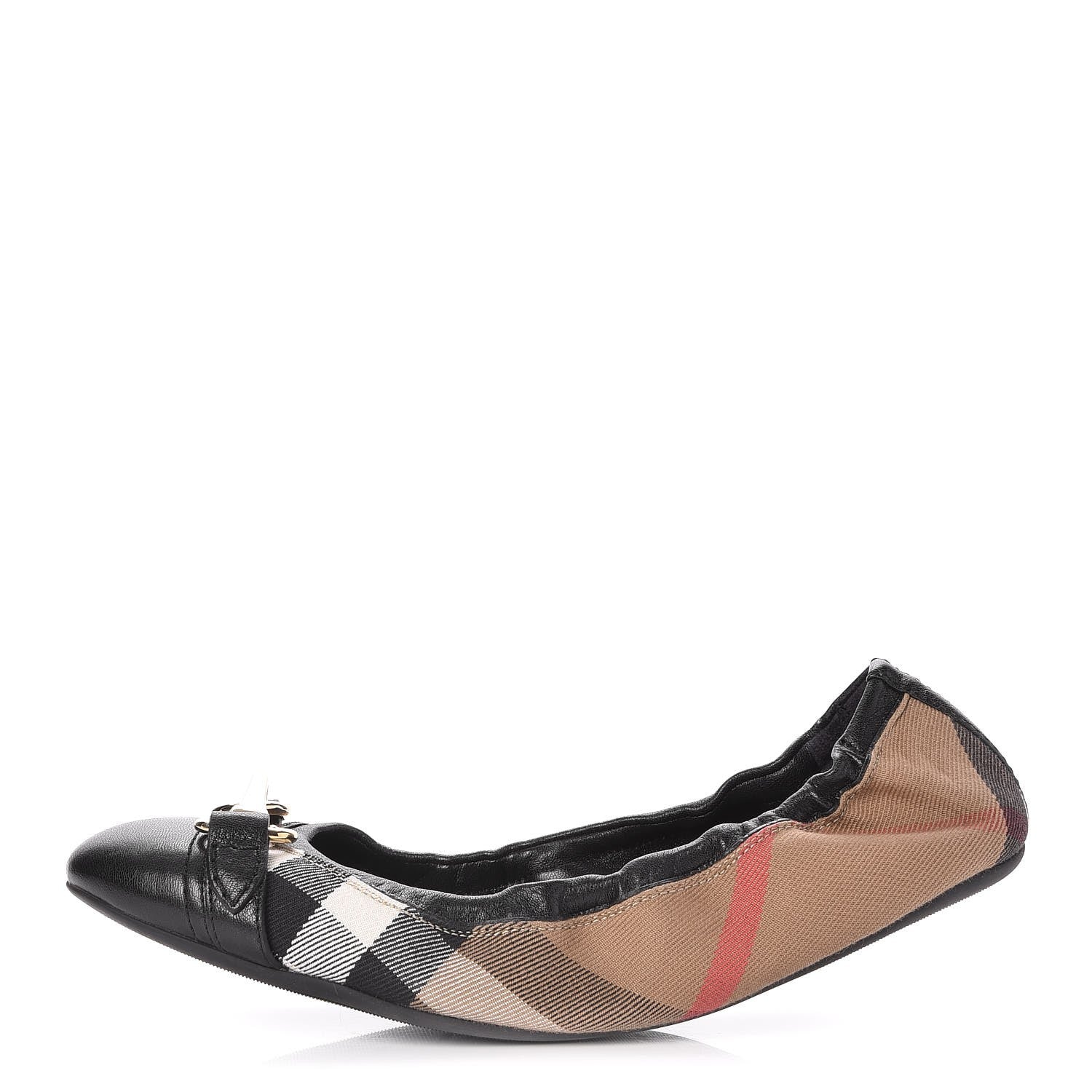 Burberry Heritage House Check Shipley Elastic Ballerina Flats 40.5 Black 1 of 11