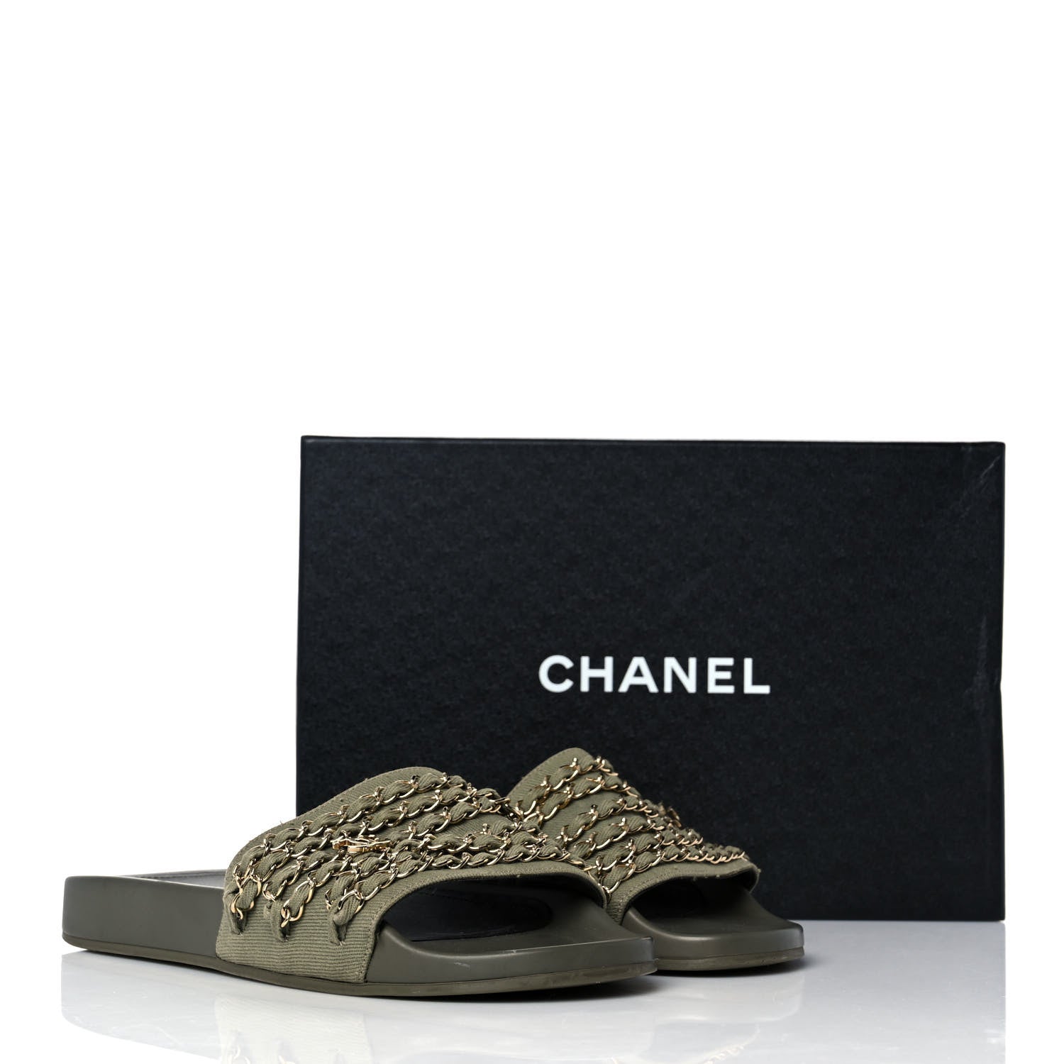 Chanel Canvas Chain Flat Sandals 40 Khaki 9 of 9