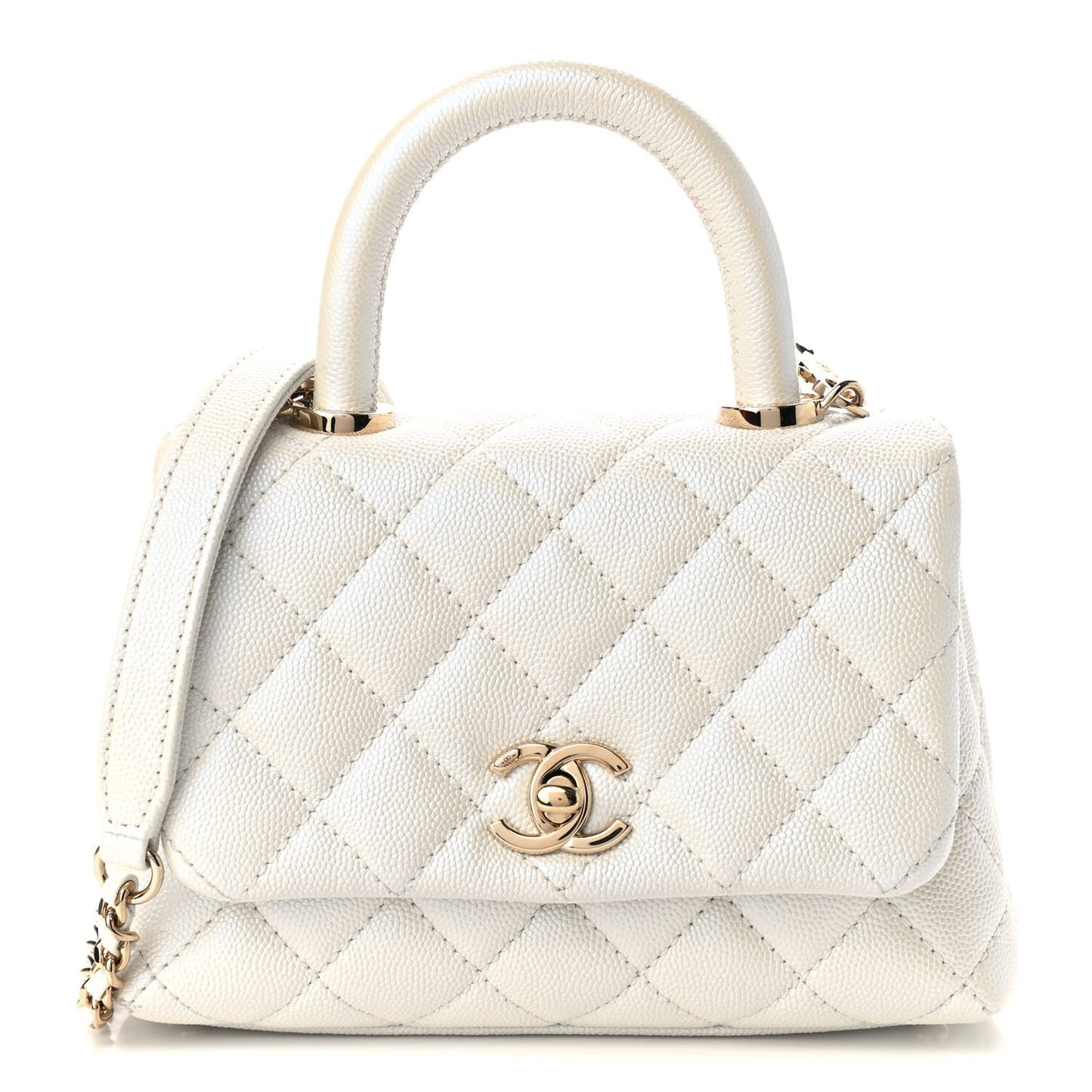 Iridescent Caviar Quilted Extra Mini Coco Handle Flap Ivory