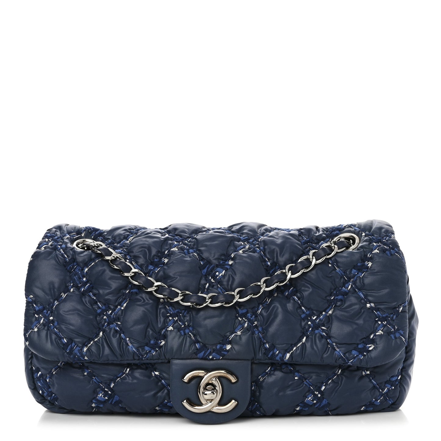 Nylon Quilted Medium Tweed on Stitch Bubble Flap Blue