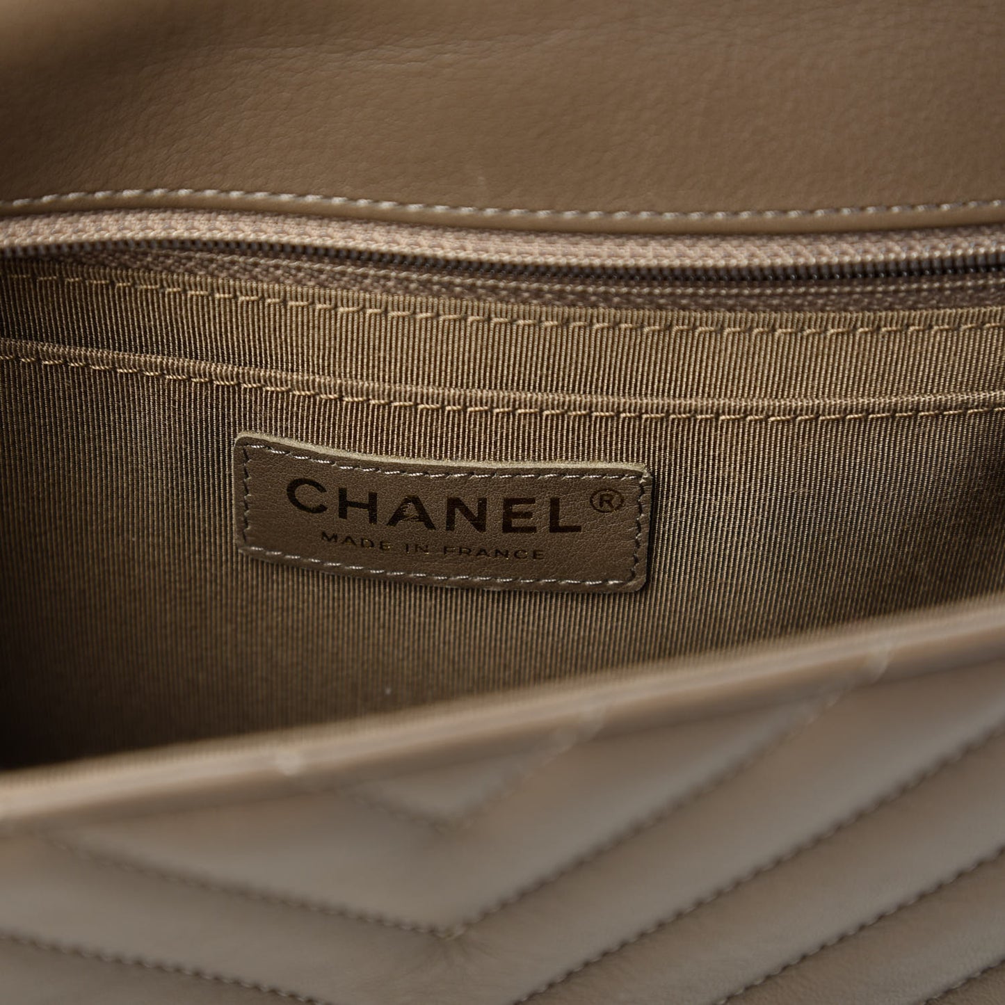 Calfskin Chevron Quilted Medium Statement Flap Khaki