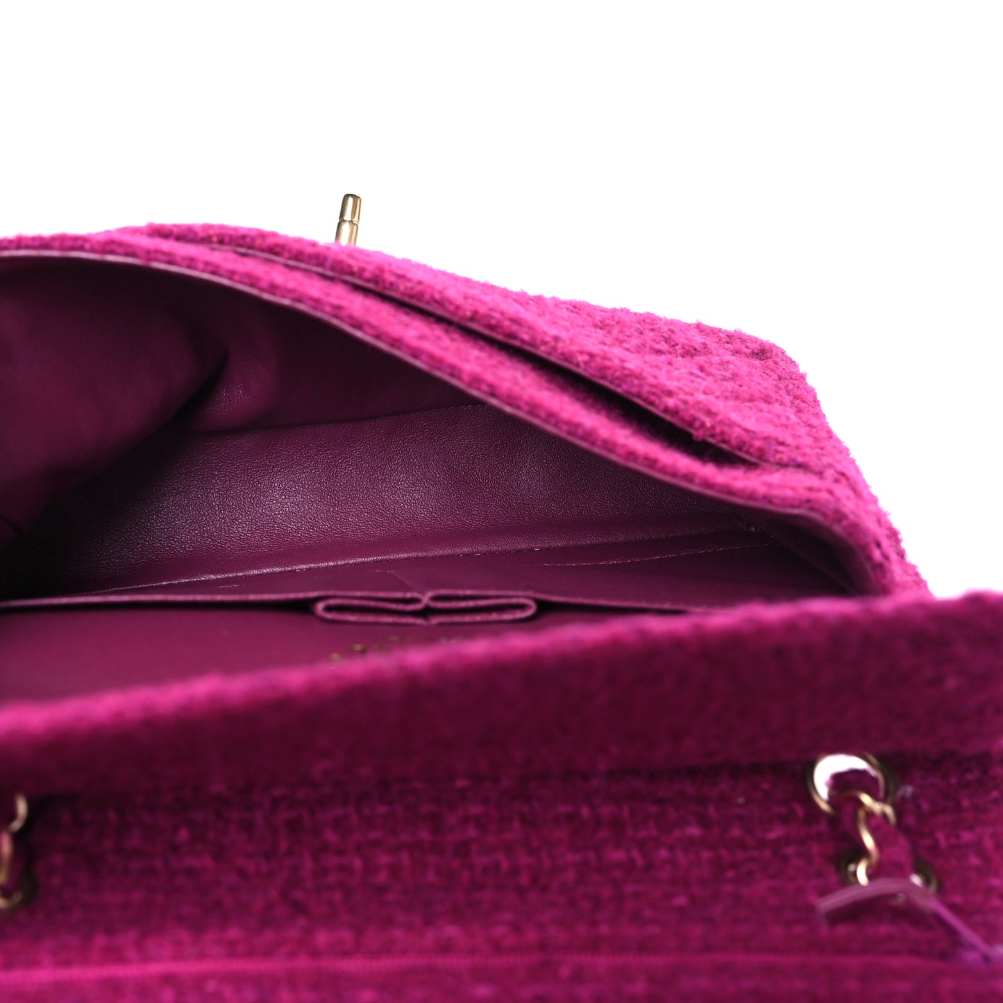 Tweed Quilted Double Flap Fuchsia