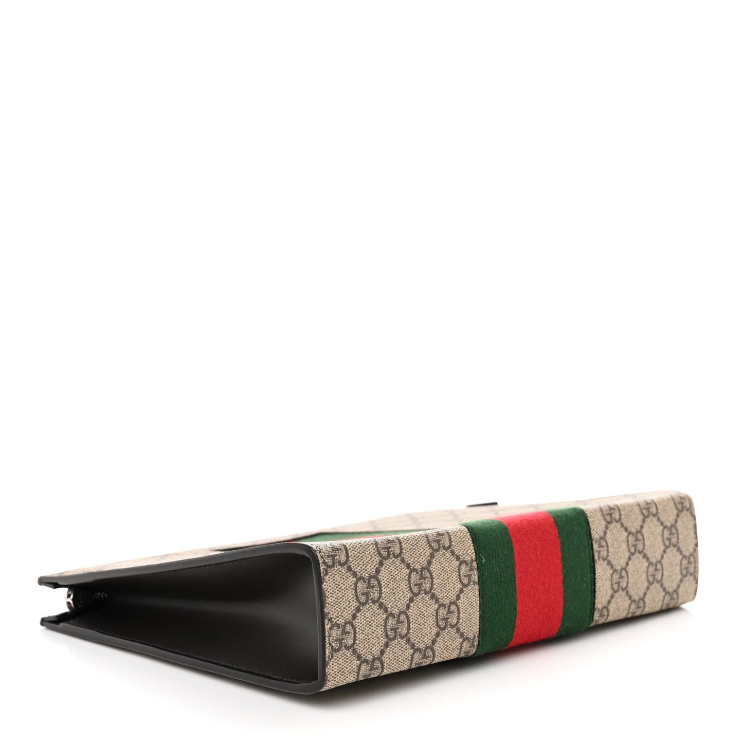 GG Supreme Monogram Selleria Calfskin Web New Web Cosmetic Case Beige Ebony Cocoa