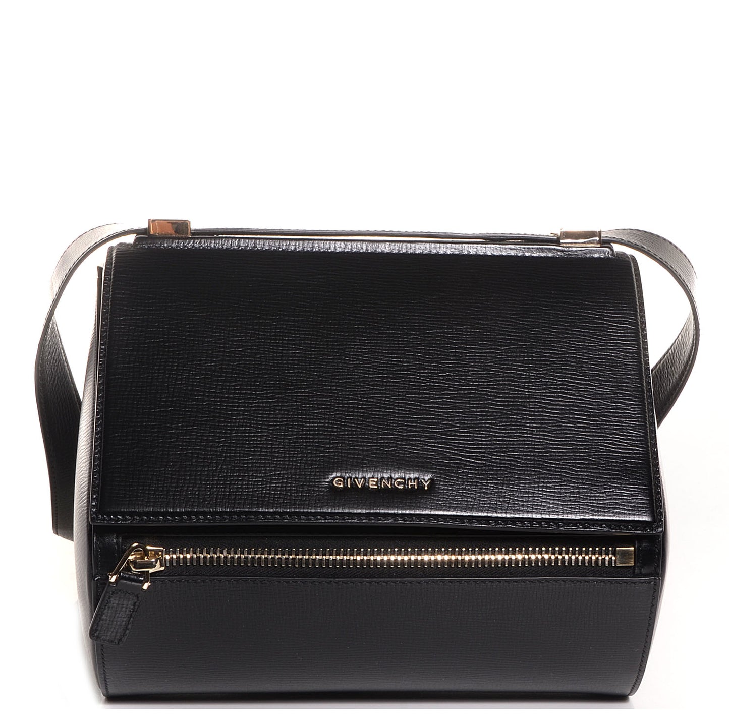 Textured Calfskin Medium Pandora Box Crossbody Bag Black