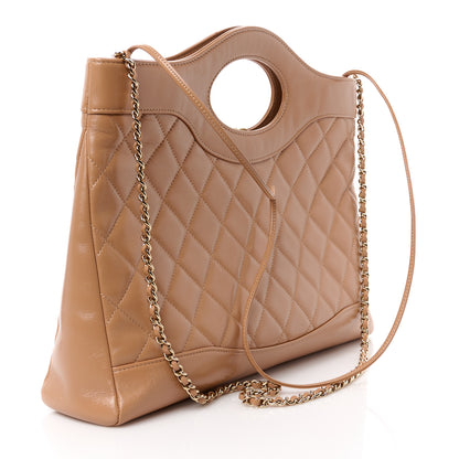 Chanel Shiny Crumpled Calfskin Quilted 31 Shopping Bag Dark Beige 3 of 11
