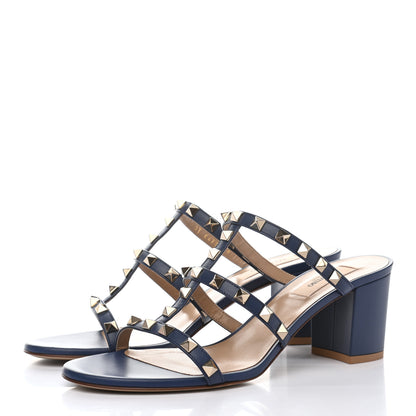 Valentino Garavani Calfskin Nappa Rockstud 60mm Caged Slide Sandals 39 Light Ocean 3 of 9