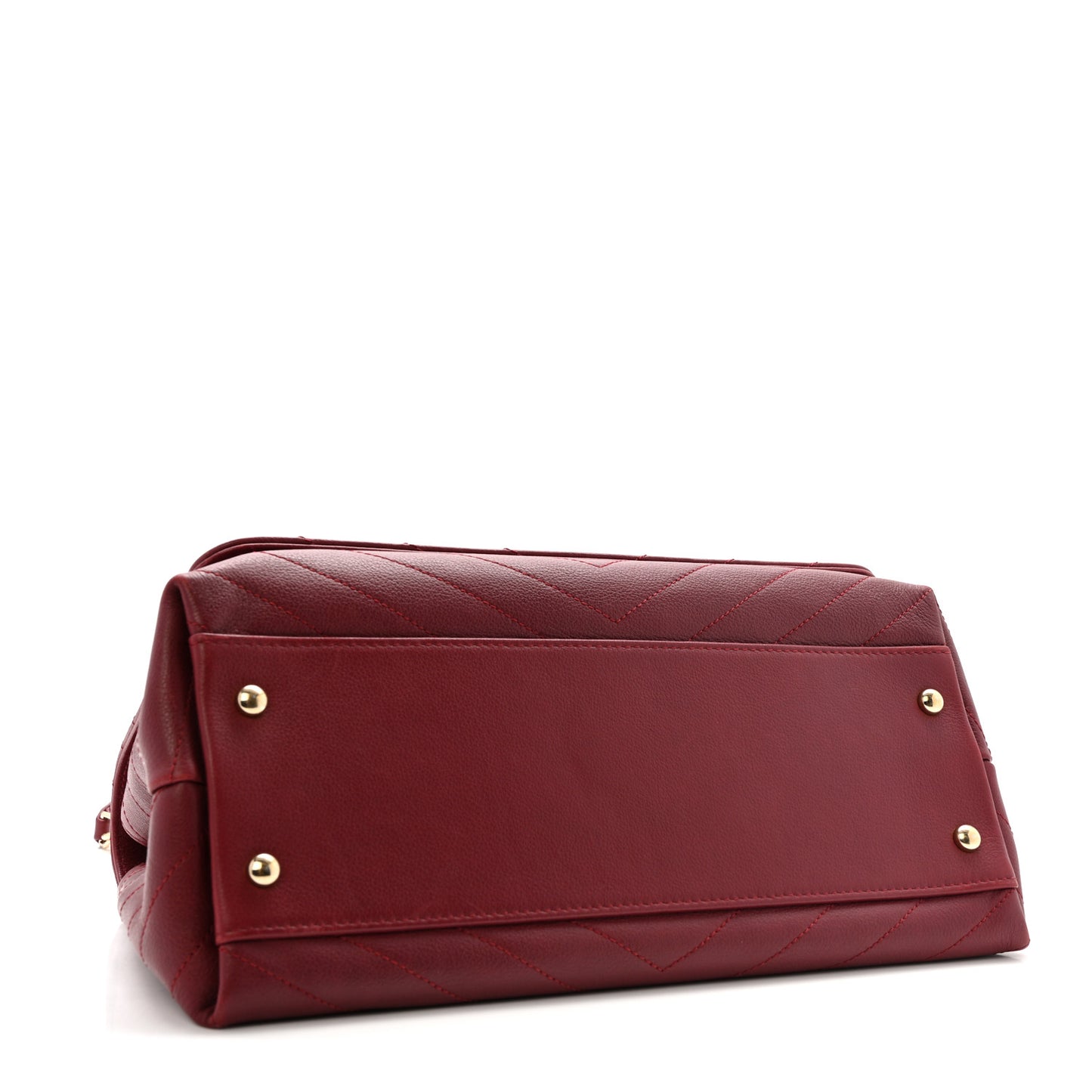 Grained Calfskin Stitched Chevron Medium Chic Top Handle Flap Red