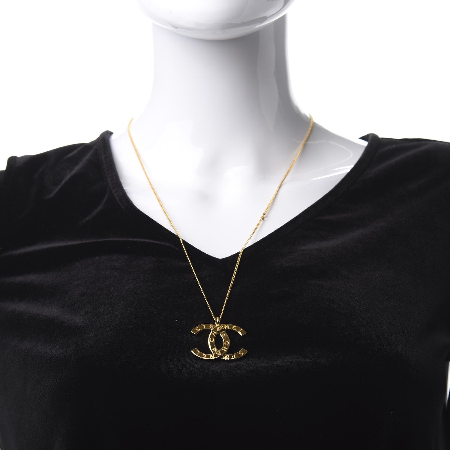 Chanel Metal CC Paris Button Necklace Gold 2 of 5