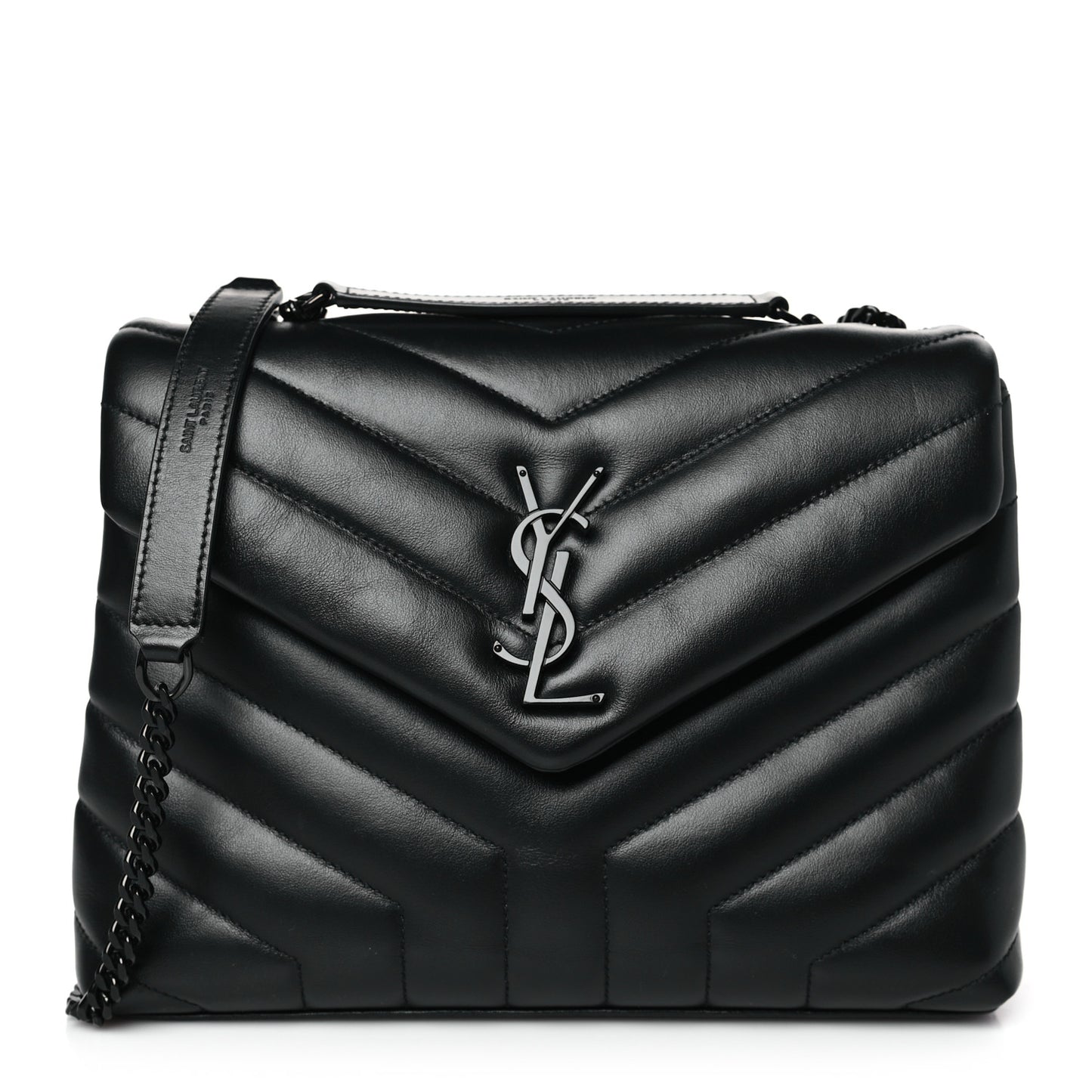 Calfskin Y Quilted Monogram Monochrome Small Loulou Chain Satchel Black