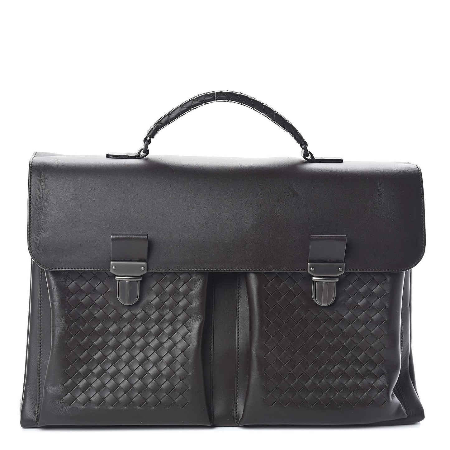 Calfskin Intrecciato Briefcase Ebano