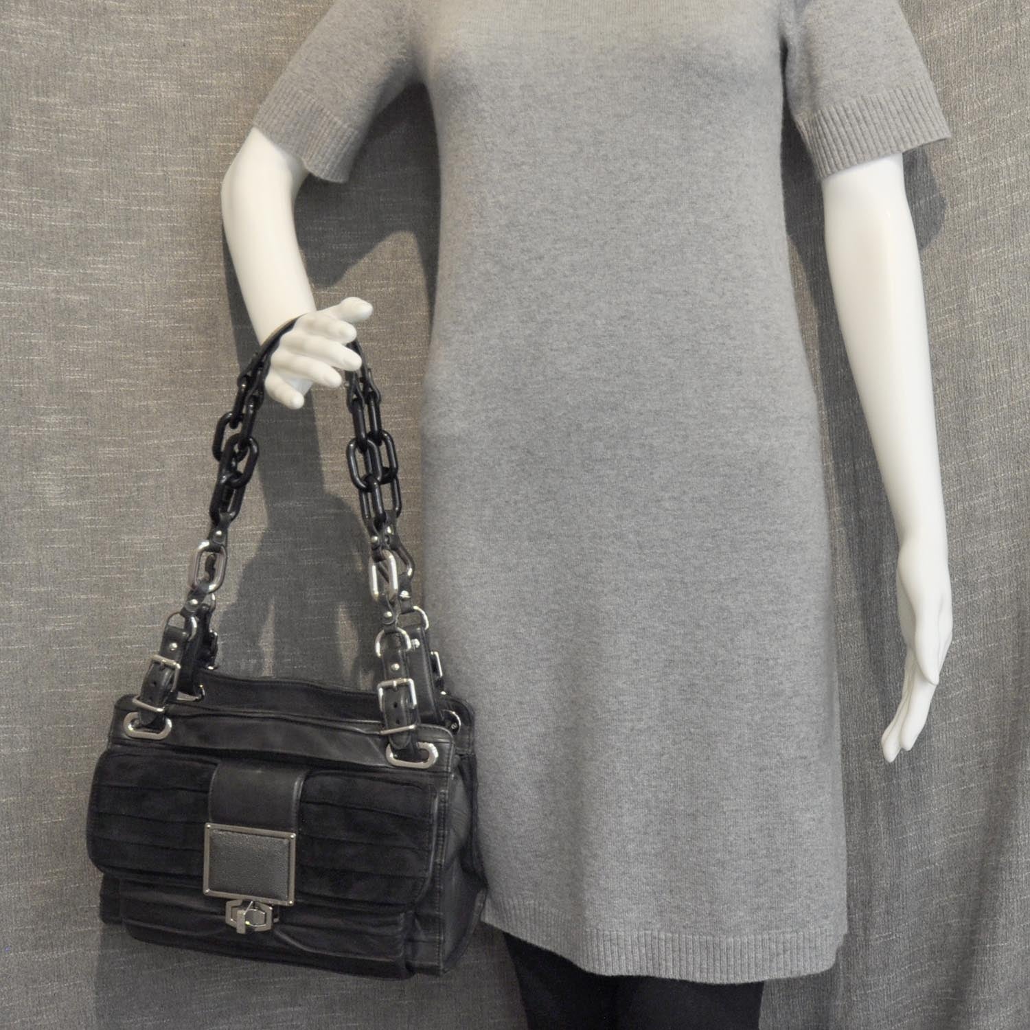 Balenciaga Leather Suede Stingray Cherche Midi Chain Link Bag Black 3 of 13