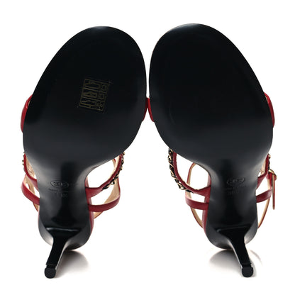 Chanel Lambskin Chain Strap Sandals 39.5 Dark Red 5 of 8