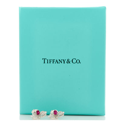 Tiffany Platinum Diamond Rubellite Paper Flowers Firefly Earrings 4 of 4