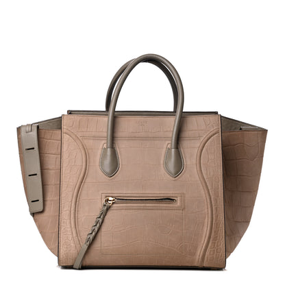 Celine Crocodile Embossed Nubuck Medium Phantom Luggage Beige 1 of 4