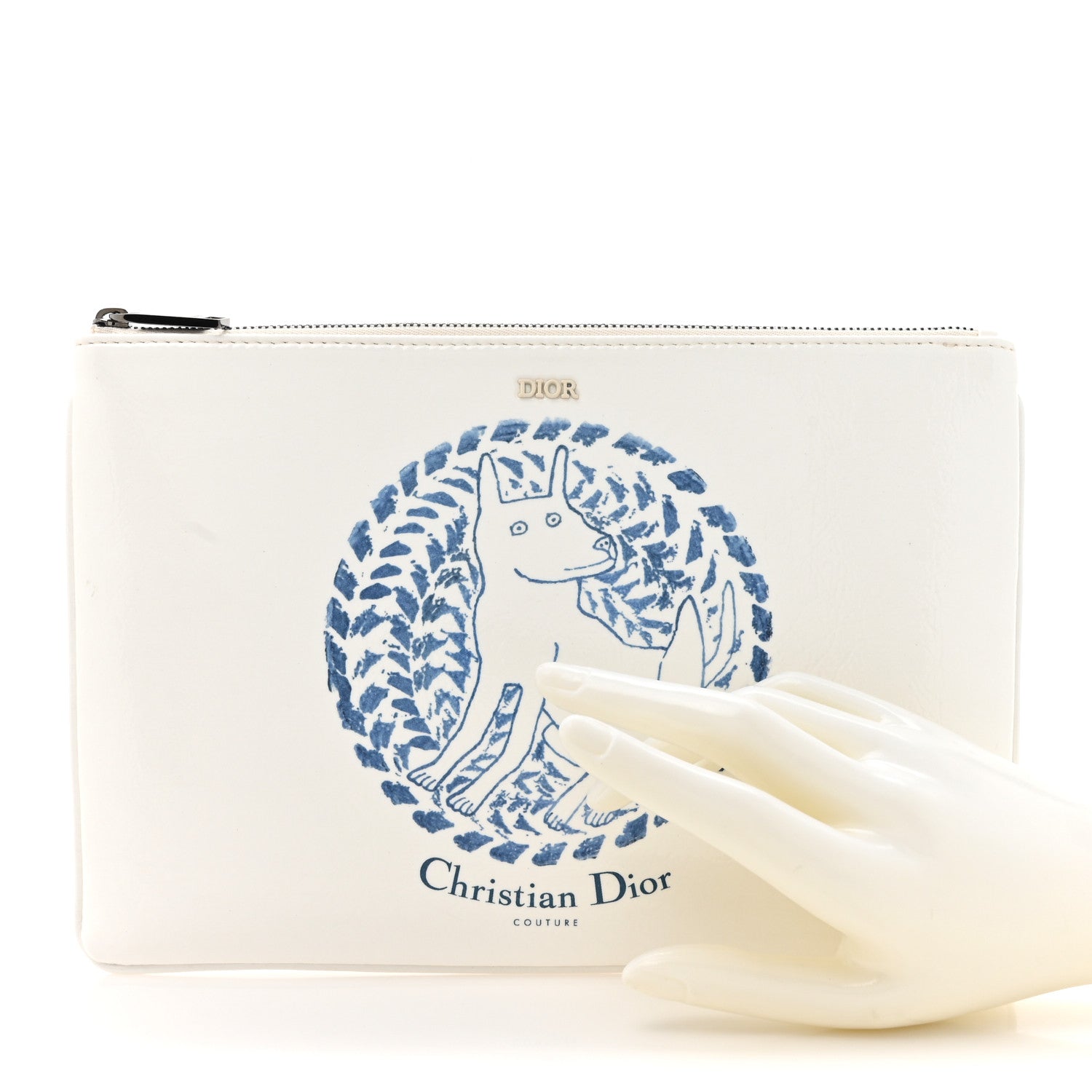 Christian Dior Vinyl Dog Cosmetic Pouch White Blue 2 of 7