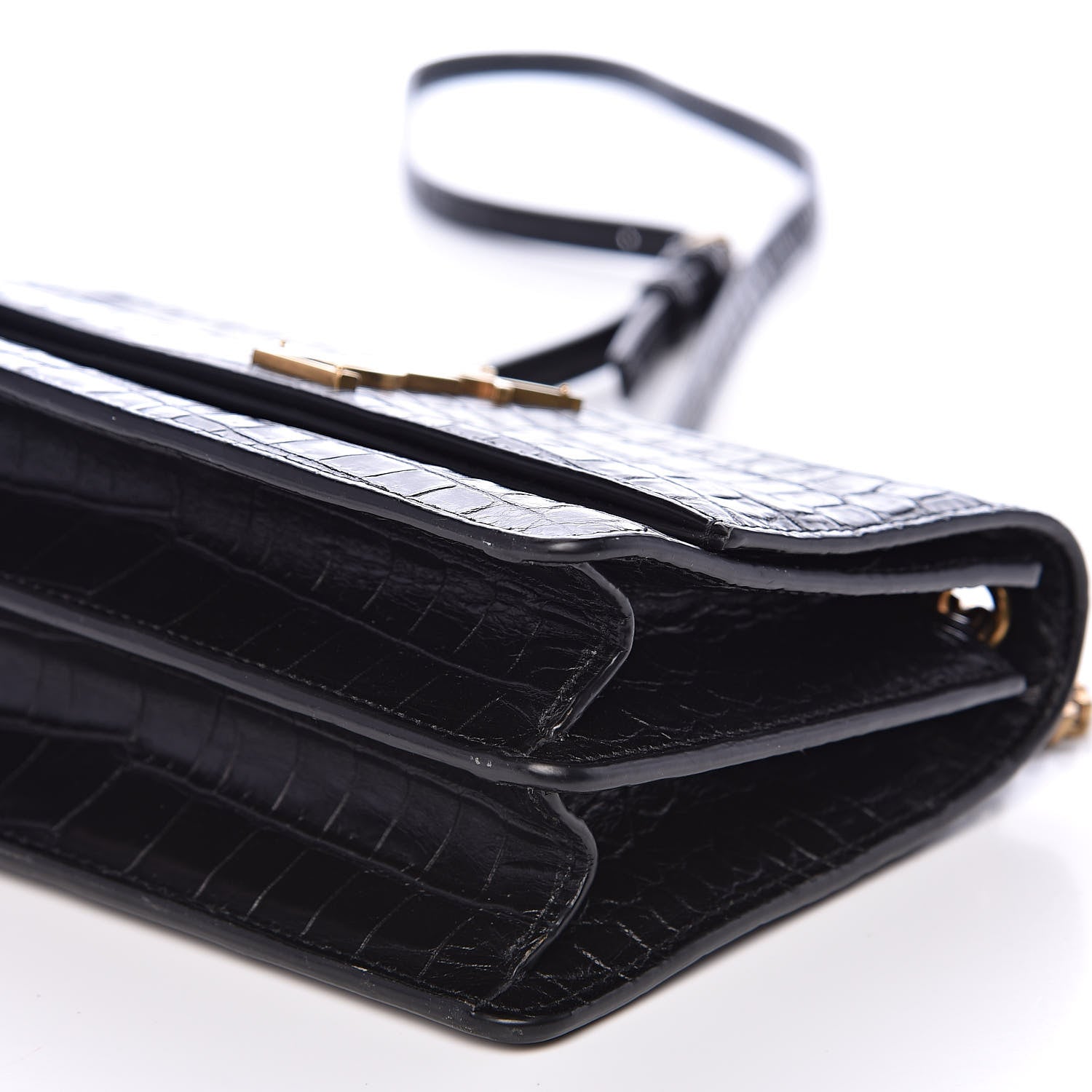 Saint Laurent Calfskin Crocodile Embossed Small Monogram Sunset Black 10 of 11