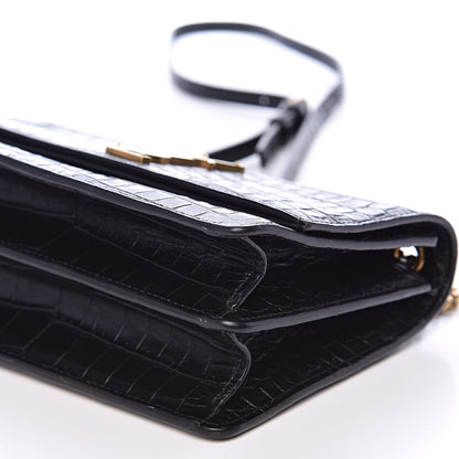 Saint Laurent Calfskin Crocodile Embossed Small Monogram Sunset Black 10 of 11