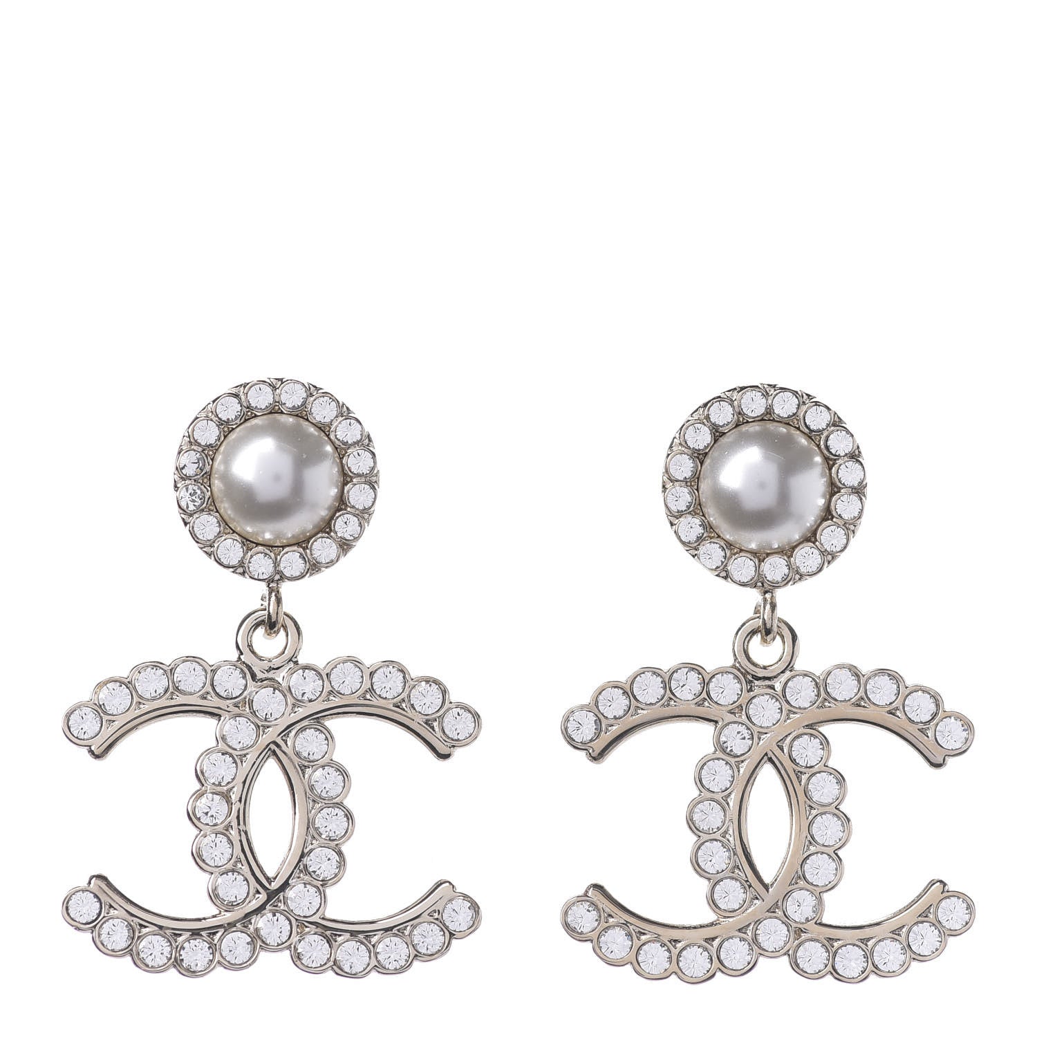 Chanel Crystal Pearl Bow-tiful CC Drop Earrings Gold 1 of 3