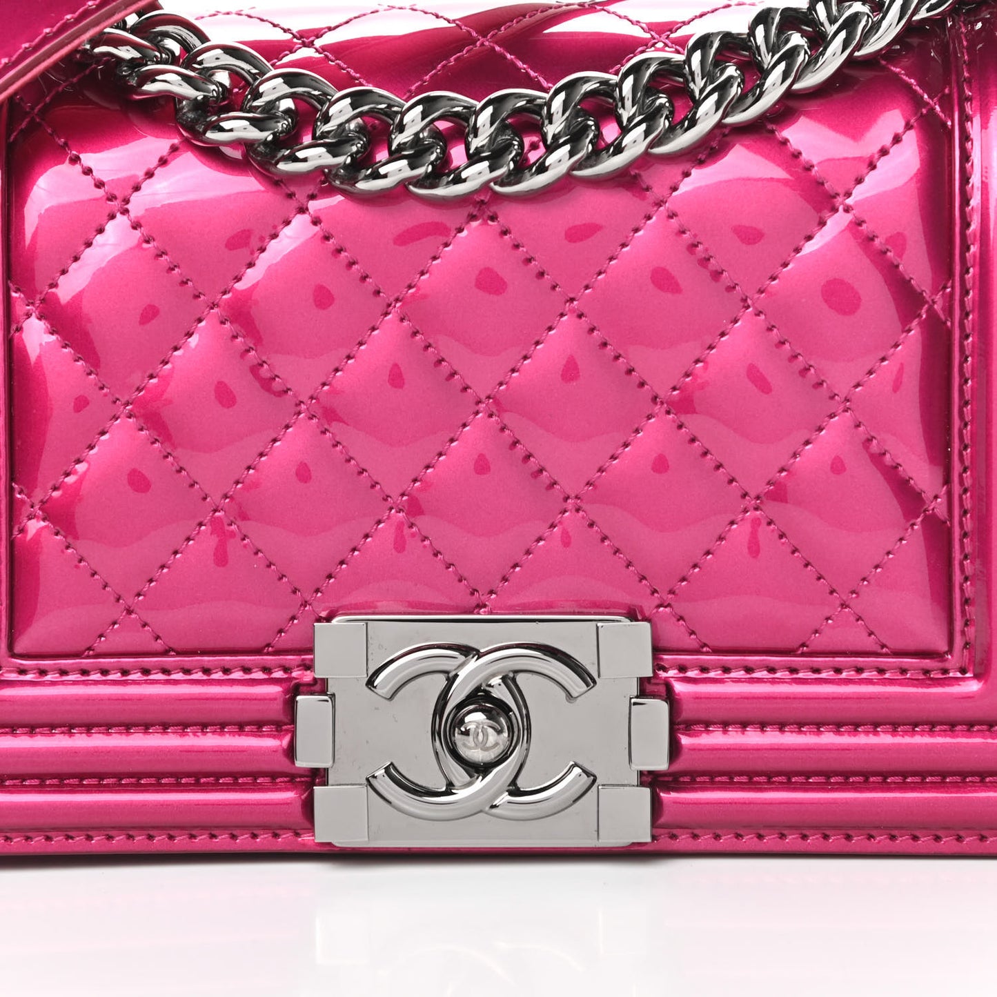 Metallic Patent Calfskin Quilted Small Boy Flap Pink