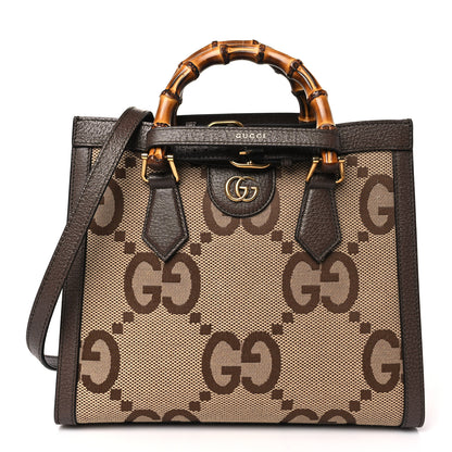 Gucci Monogram Jumbo GG Textured Dollar Calfskin Small Diana Tote Bag Camel Ebony New Acero 1 of 9