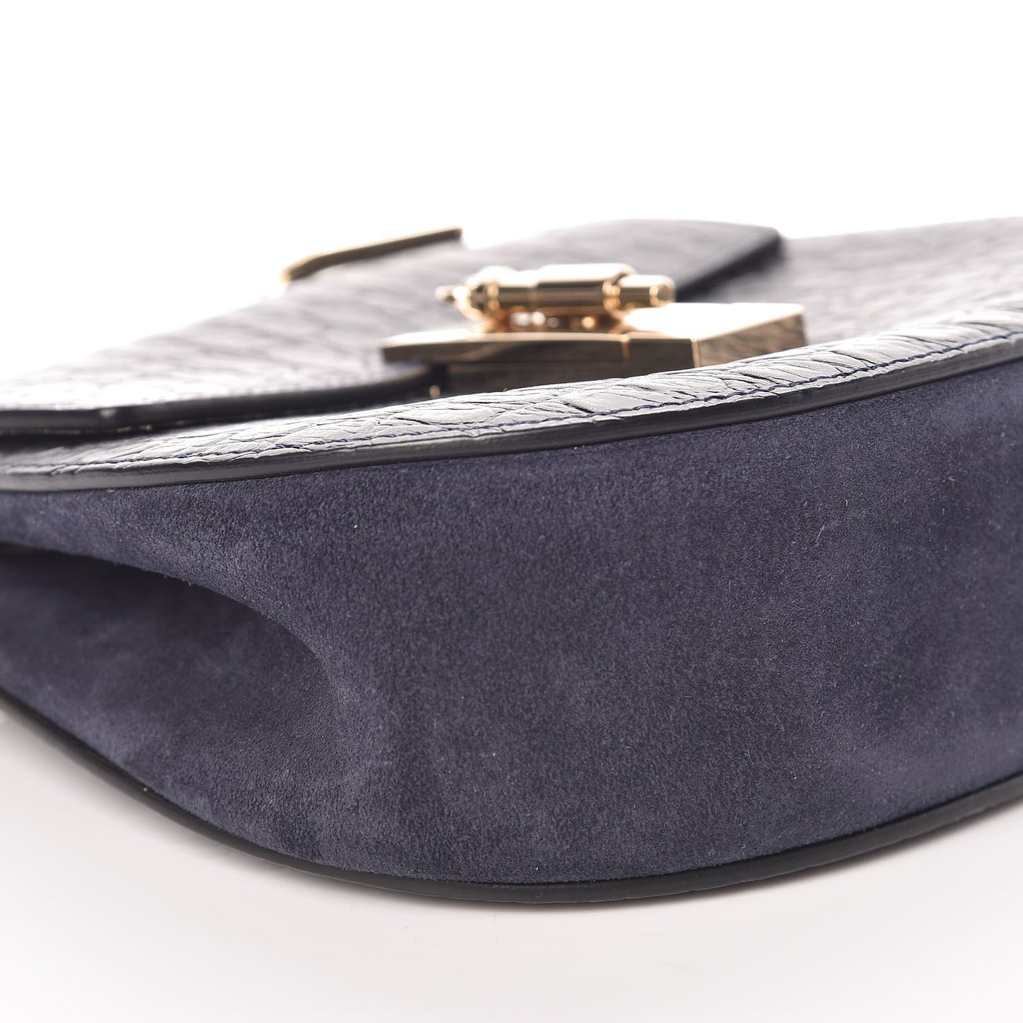 Calfskin Crocodile Embossed Mini Drew Shoulder Bag Navy