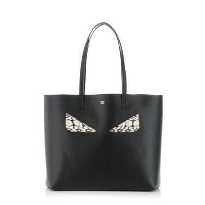 Fendi Vitello Ginevra Elaphe Monster Eyes Shopping Tote Black Naturale 1 of 7
