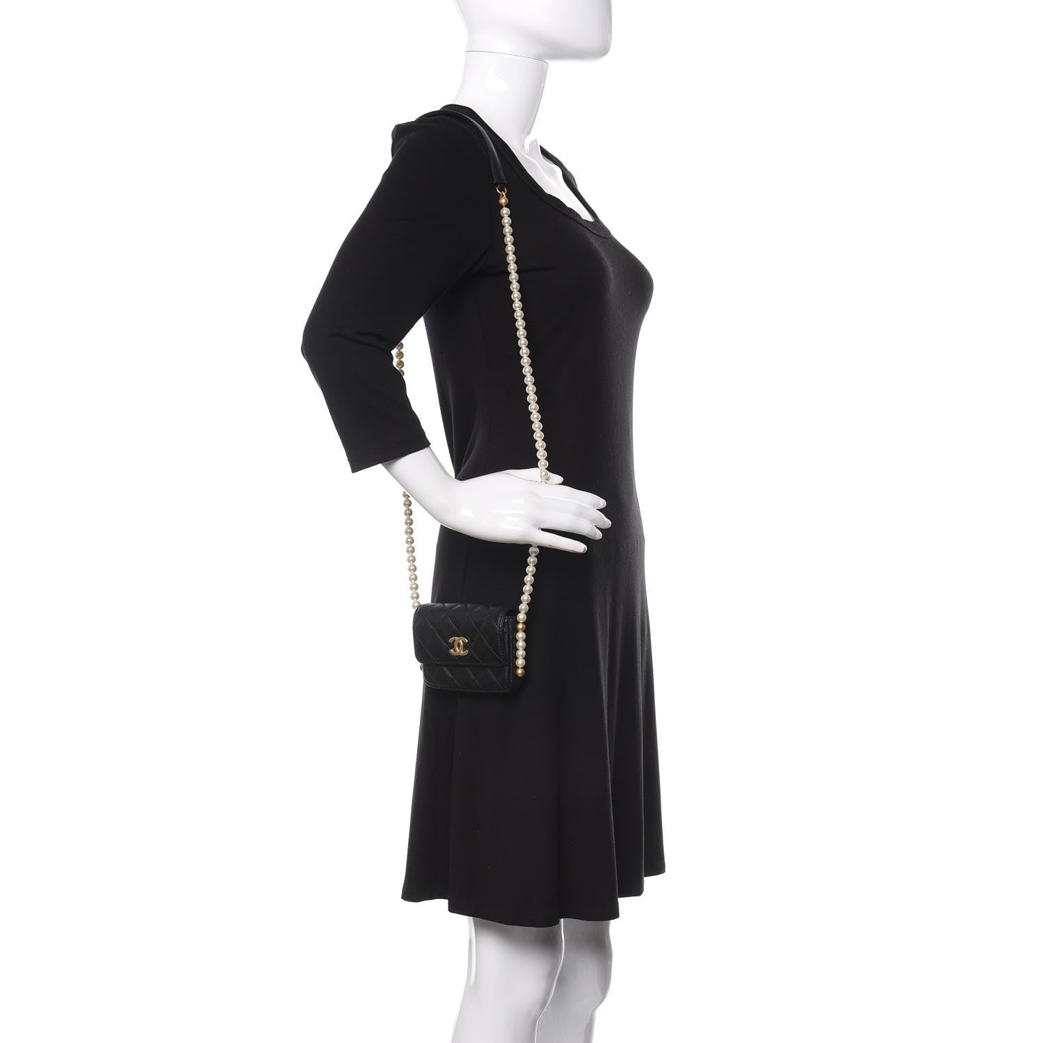 Chanel Calfskin Quilted About Pearls Card Holder Flap With Chain Black 2 of 11