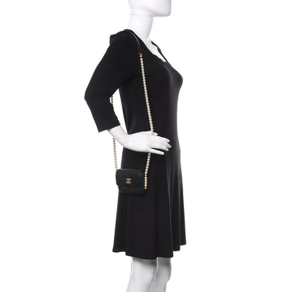 Chanel Calfskin Quilted About Pearls Card Holder Flap With Chain Black 2 of 11