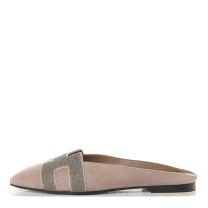 Hermes Suede Goatskin Crystal Roxane Mules 36 Champagne Rose Grey 1 of 11