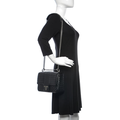 Prada Soft Calfskin Impunture Diagramme Large Chain Flap Shoulder Bag Black 2 of 8
