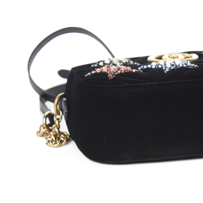 Gucci Velvet Matelasse Crystal Star Embroidered Small GG Marmont Chain Shoulder Bag Black 8 of 10