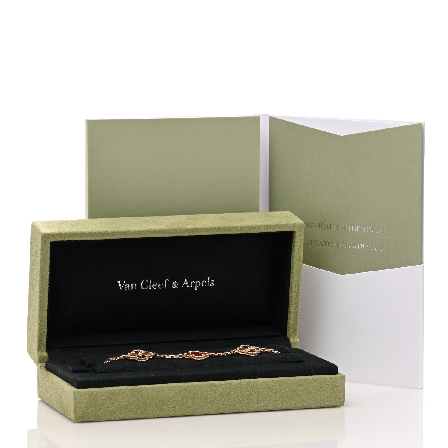 Van Cleef & Arpels 18K Rose Gold Carnelian 5 Motifs Guilloche Vintage Alhambra Bracelet 4 of 4