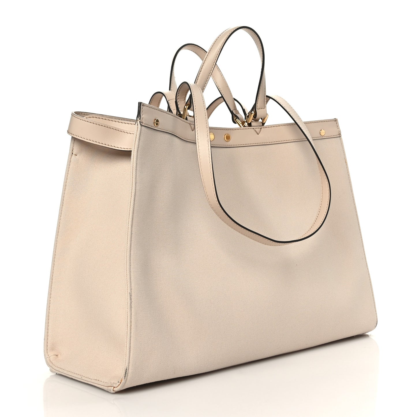 Canvas Vitello King FF Embroidered Medium Peekaboo X-Tote Poudre