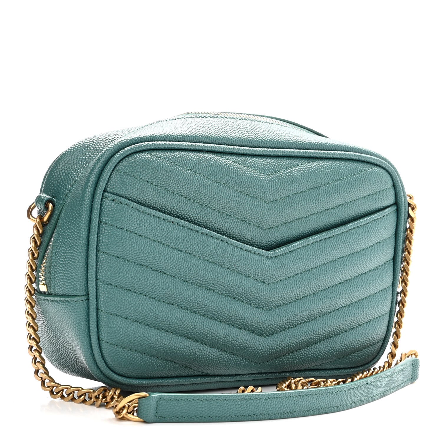 Saint Laurent Grain De Poudre Matelasse Monogram Mini Lou Camera Bag Blue Vert 3 of 9