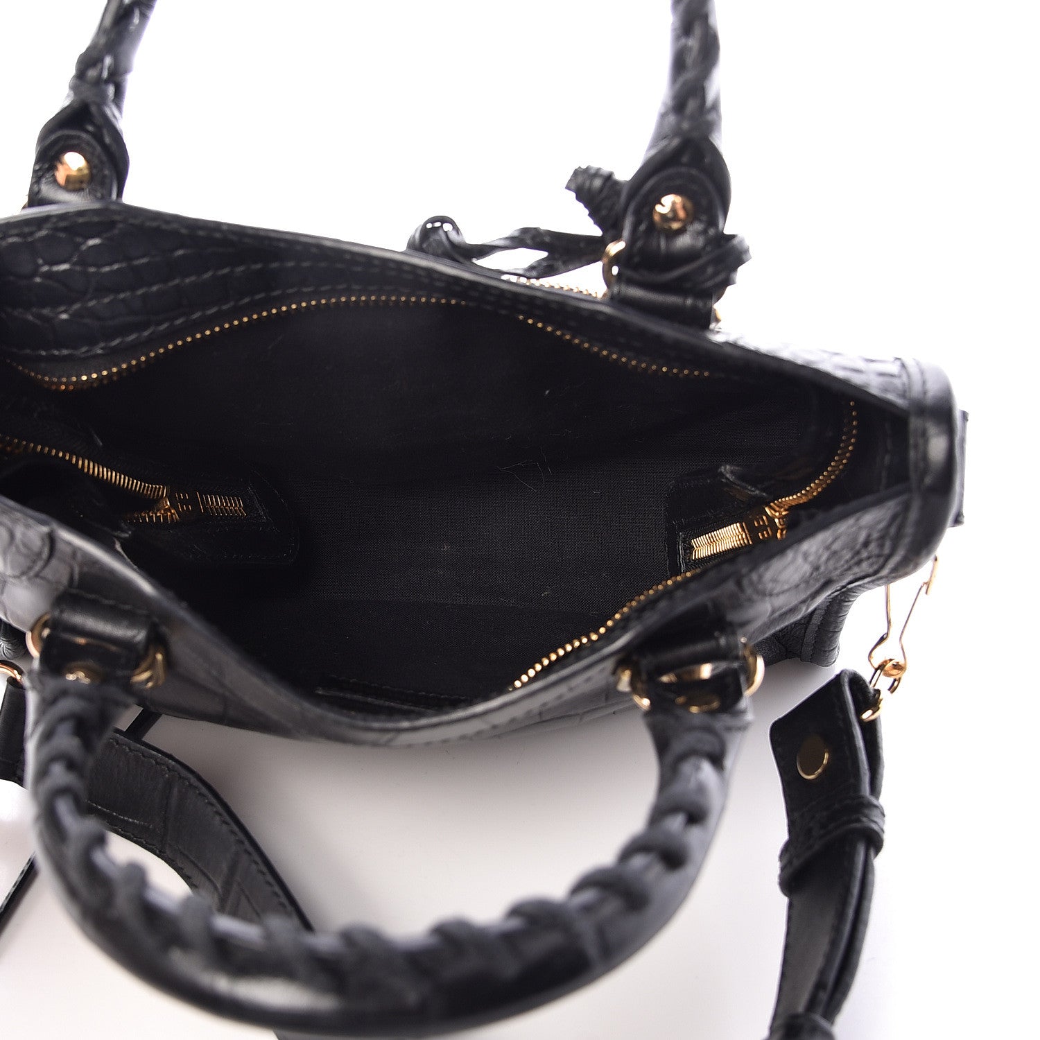 Balenciaga Calfskin Crocodile Embossed Gold Metallic Edge Hardware Mini City Black 5 of 10