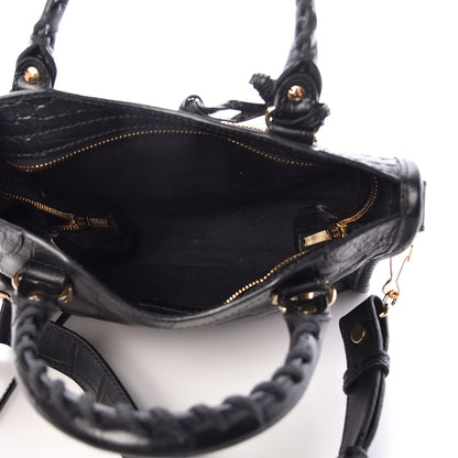 Balenciaga Calfskin Crocodile Embossed Gold Metallic Edge Hardware Mini City Black 5 of 10