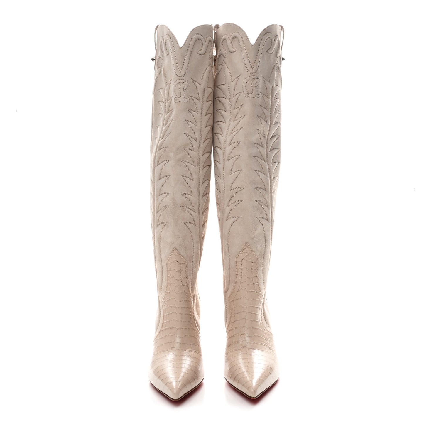 Calfskin Alligator Embossed Veau Velours Santia Botta 85 Tall Boots 40 Pearl