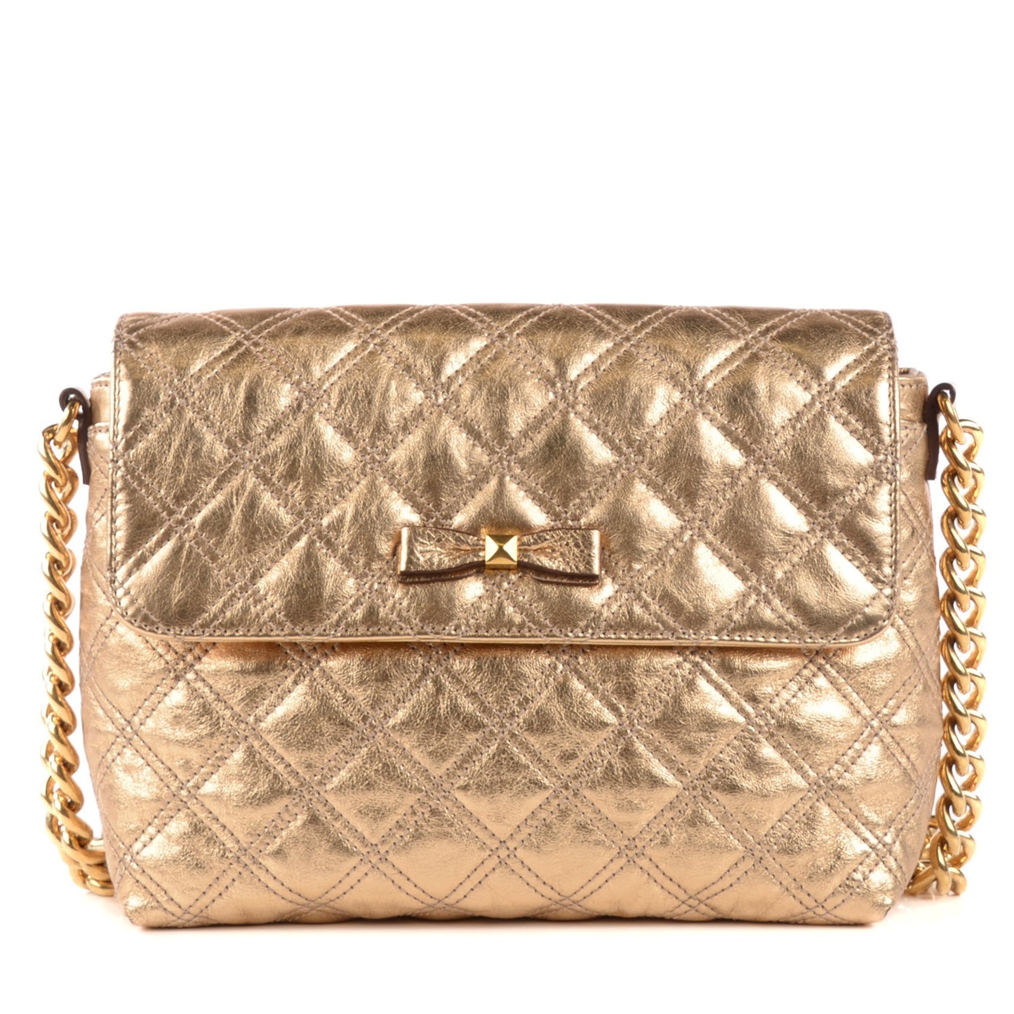 Metallic Lambskin Quilted The Large Single Bow Flap Gold