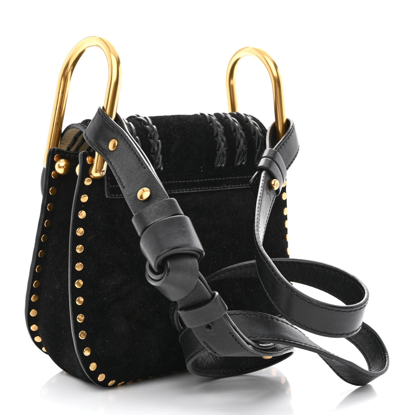 Suede Calfskin Braided Mini Hudson Shoulder Bag Black