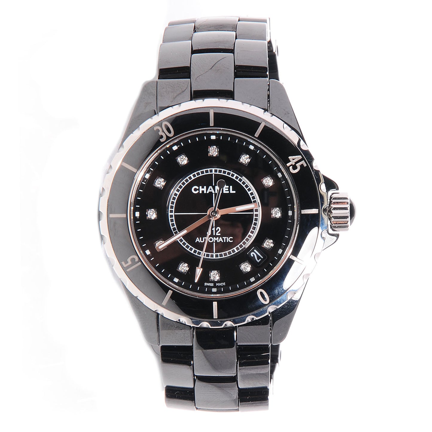 Stainless Steel Ceramic Diamond 38mm J12 Automatic Watch Black