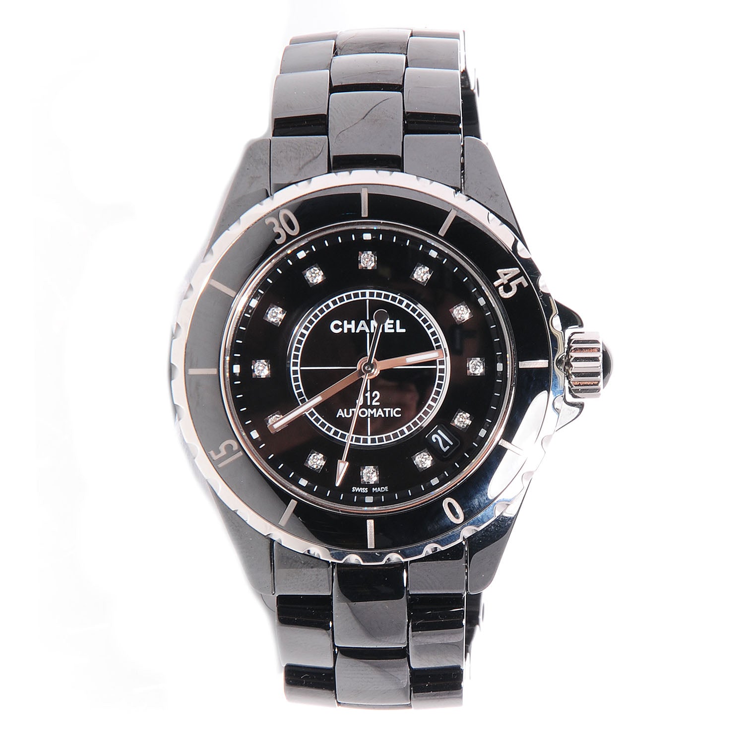 Chanel Stainless Steel Ceramic Diamond 38mm J12 Automatic Watch Black 1 of 7