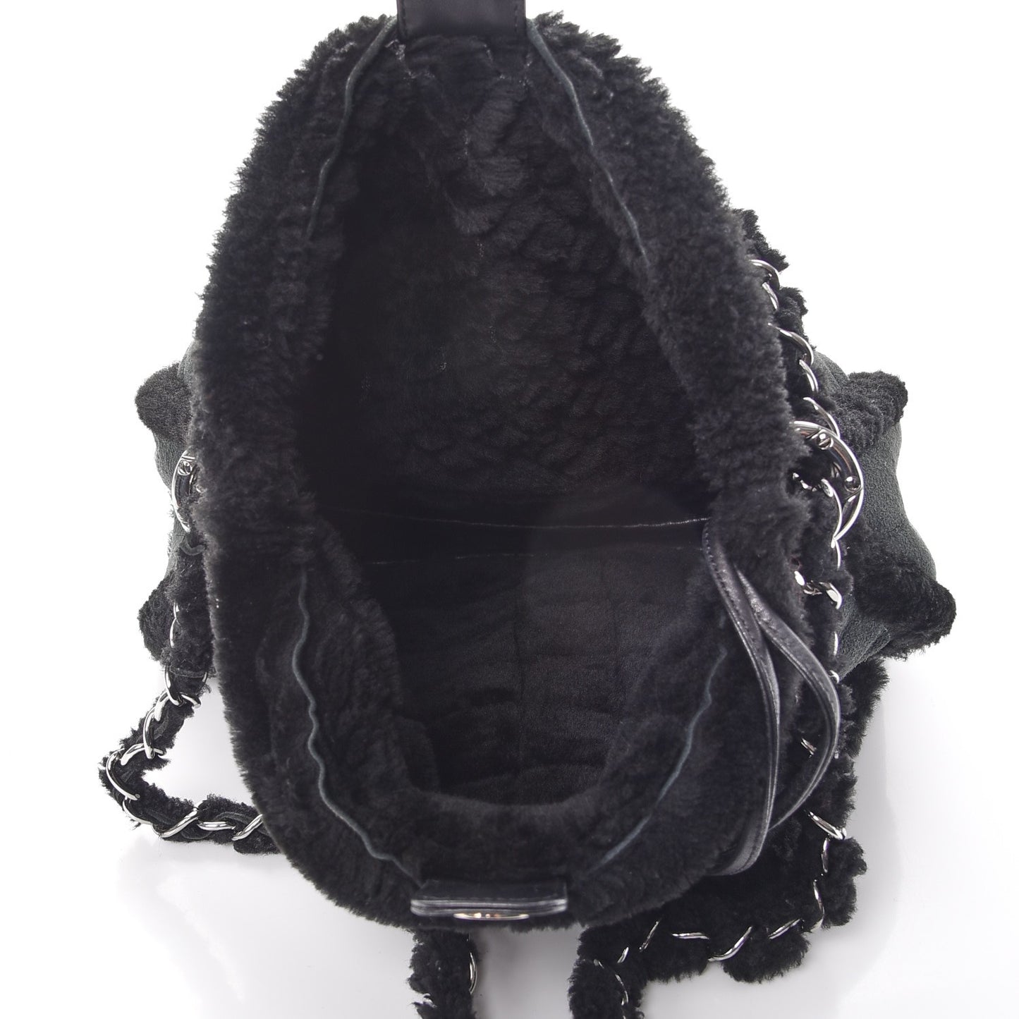 Shearling Suede Stiched CC Tote Black