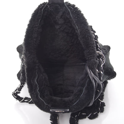 Chanel Shearling Suede Stiched CC Tote Black 6 of 11