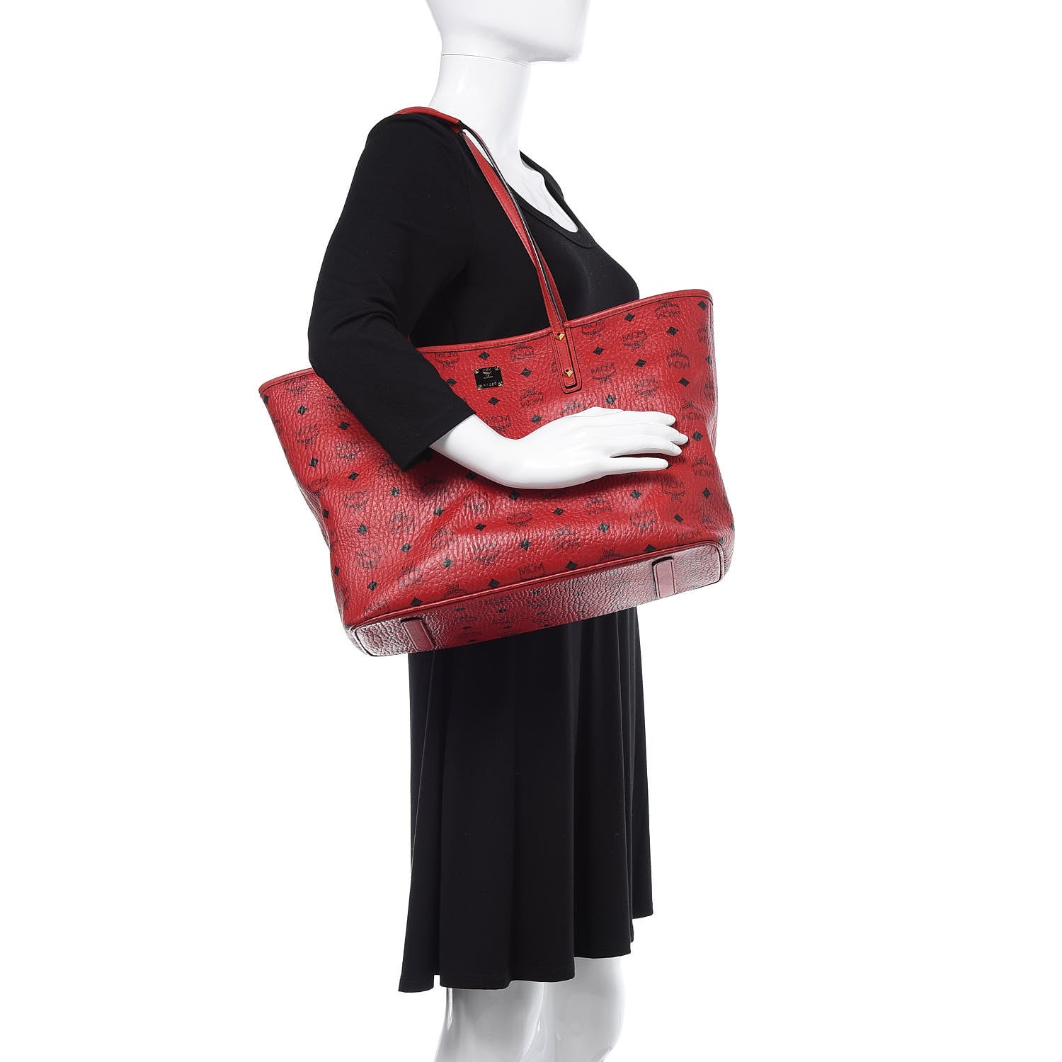 MCM Visetos Medium Anya Zip Top Shopper Tote Ruby Red 2 of 16