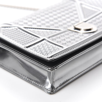 Christian Dior Metallic Patent Micro-Cannage Diorama Wallet on Chain Pouch Silver 6 of 10