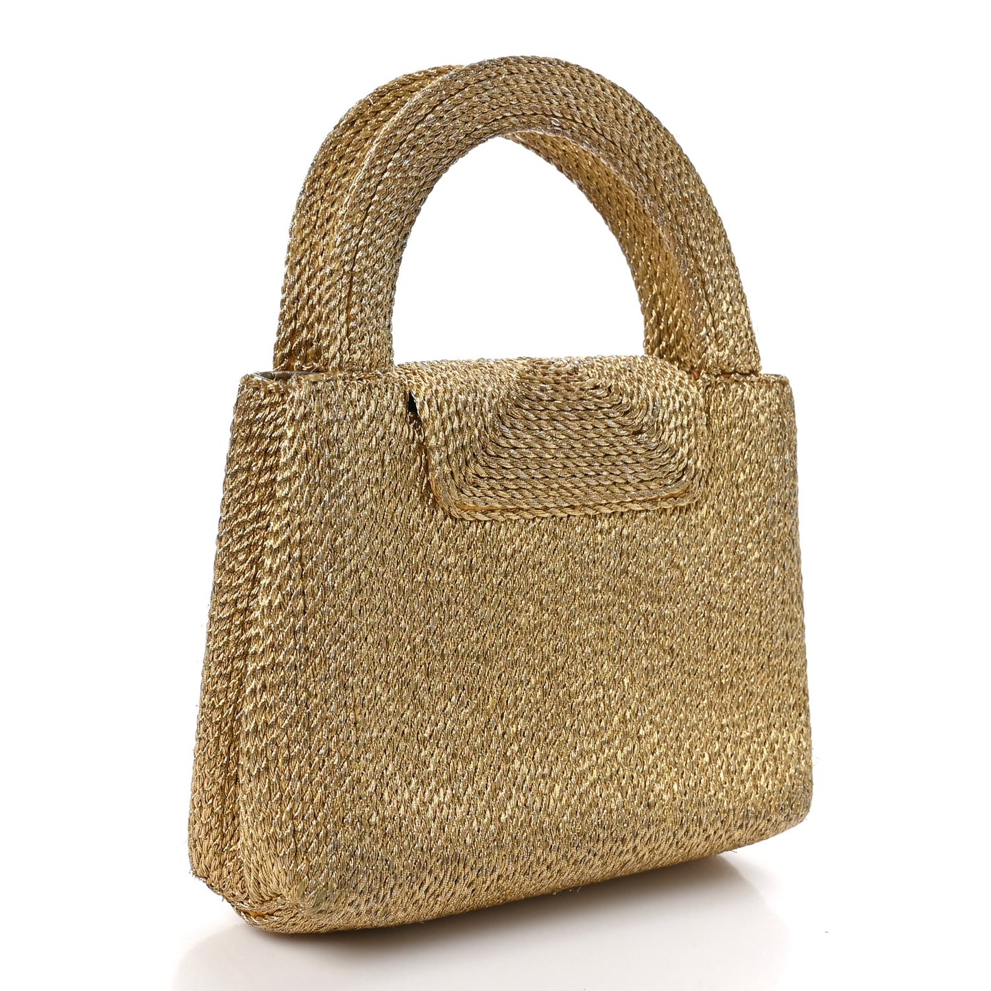 Metallic Woven Raffia Small Kelly Flap Bag Gold