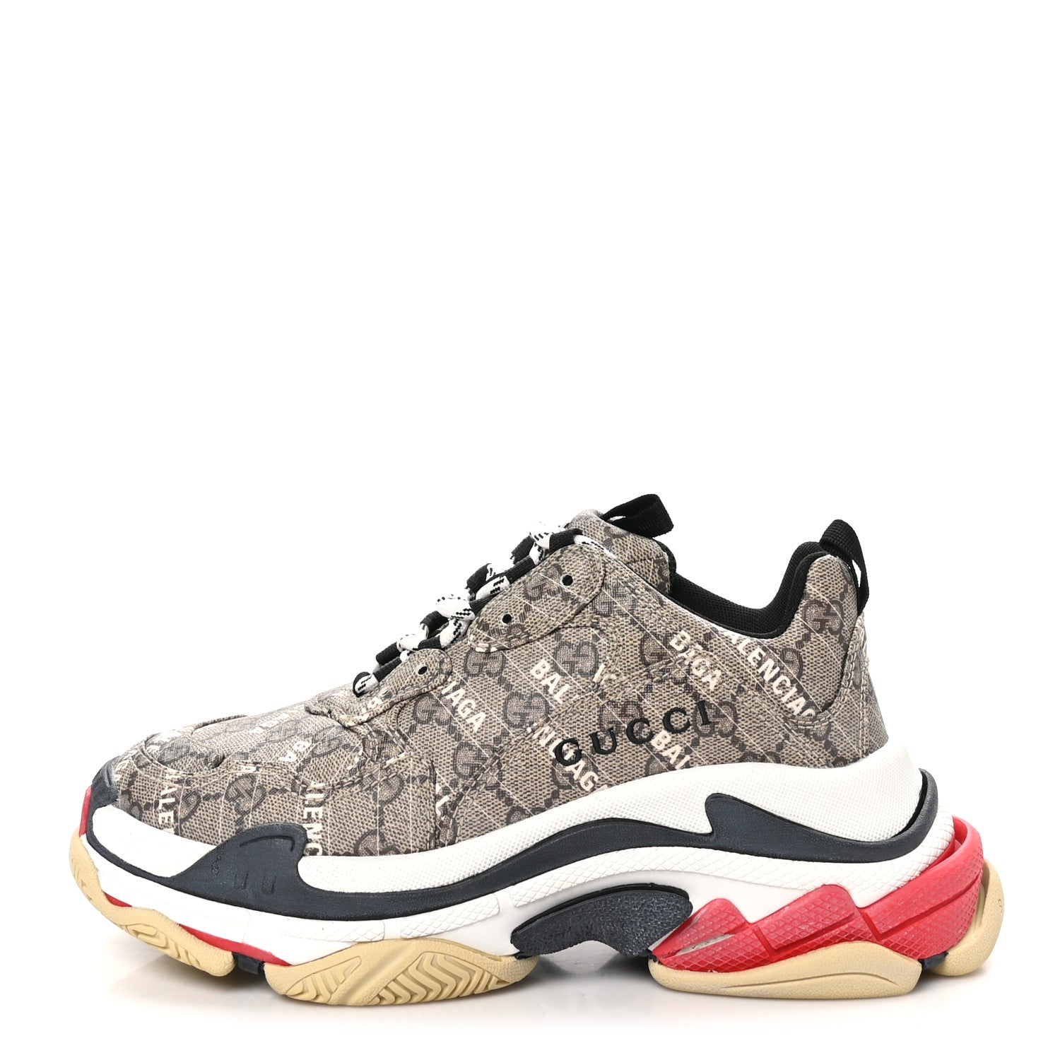 Balenciaga X GUCCI GG Supreme Monogram Allover Logo Womens Triple S Sneakers 38 Beige Ebony Mystic White 1 of 8