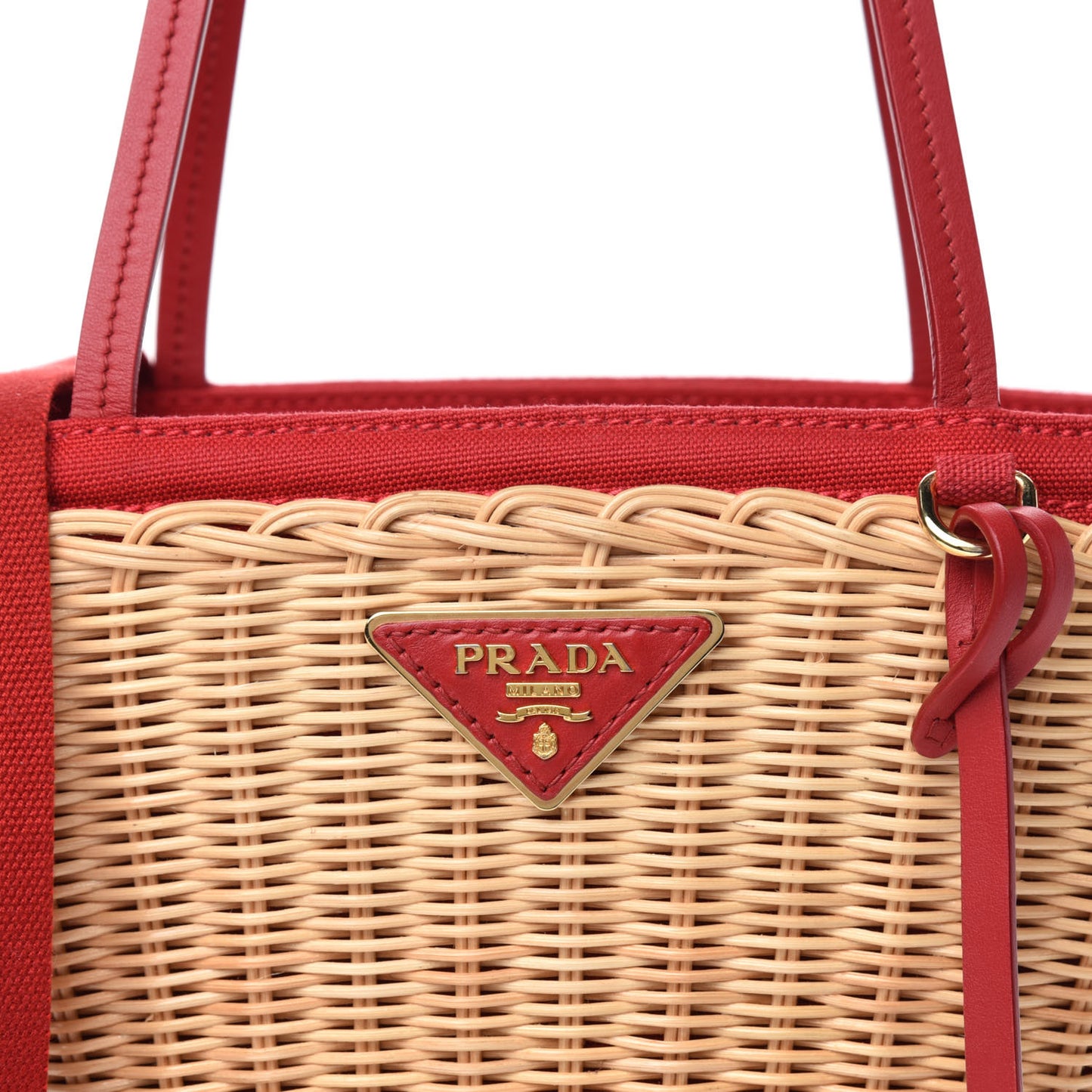 Wicker Canvas Shoulder Bag Naturale Rosso